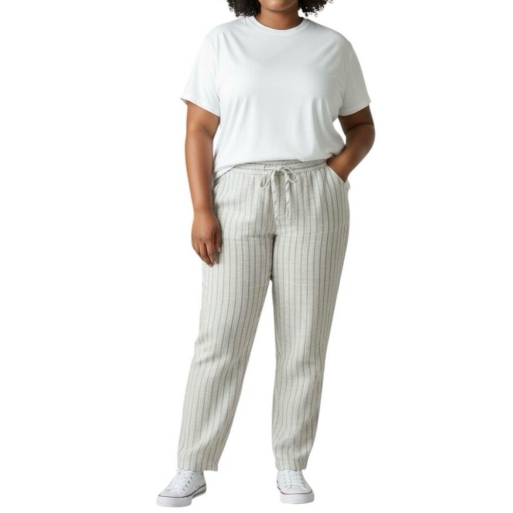NWT Orvis Shoreline Linen White Blue Stripe Elastic Waist Pants